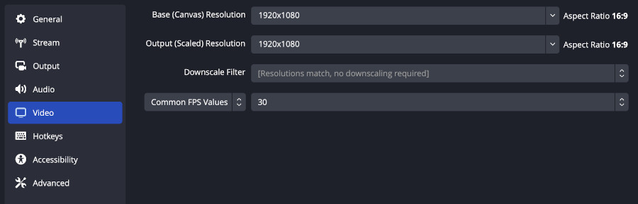 OBS settings