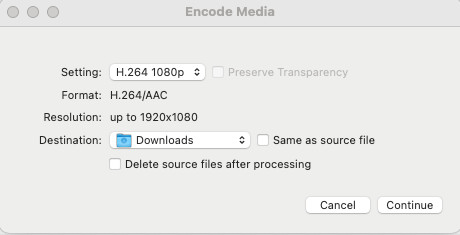 MacOS encode selected video